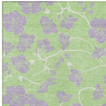 5' X 8' Mint Green Purple And Ivory Floral Washable Indoor Outdoor Area Rug