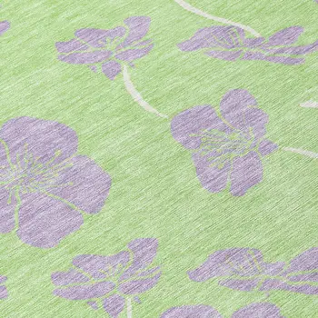 5' X 8' Mint Green Purple And Ivory Floral Washable Indoor Outdoor Area Rug