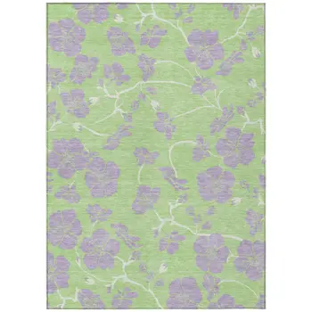 9' X 12' Mint Green Purple And Ivory Floral Washable Indoor Outdoor Area Rug