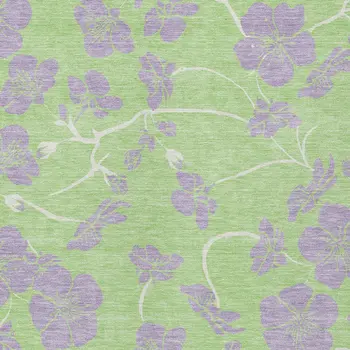 9' X 12' Mint Green Purple And Ivory Floral Washable Indoor Outdoor Area Rug