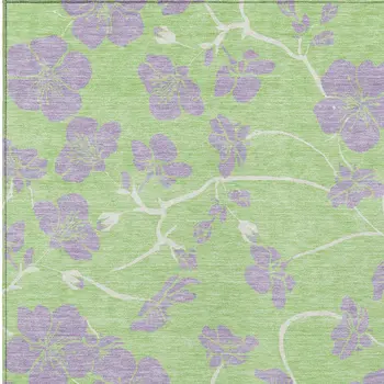 10' X 14' Mint Green Purple And Ivory Floral Washable Indoor Outdoor Area Rug