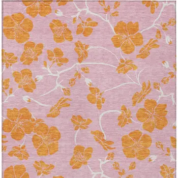 5' X 8' Pink And Copper Floral Washable Indoor Outdoor Area Rug