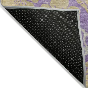 3' X 5' Purple And Gold Floral Washable Indoor Outdoor Area Rug