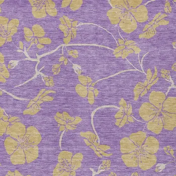 3' X 5' Purple And Gold Floral Washable Indoor Outdoor Area Rug