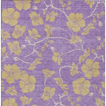 5' X 8' Purple And Gold Floral Washable Indoor Outdoor Area Rug