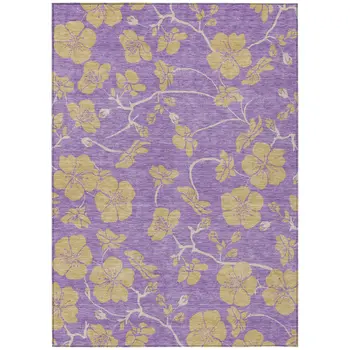 8' X 10' Purple And Gold Floral Washable Indoor Outdoor Area Rug