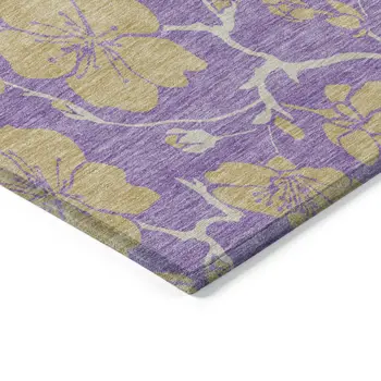 8' X 10' Purple And Gold Floral Washable Indoor Outdoor Area Rug