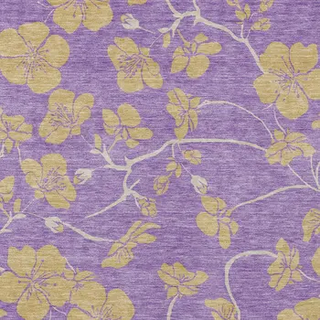 8' X 10' Purple And Gold Floral Washable Indoor Outdoor Area Rug