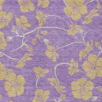 10' X 14' Purple And Gold Floral Washable Indoor Outdoor Area Rug