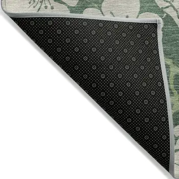 8' X 10' Sage And Ivory Floral Washable Indoor Outdoor Area Rug