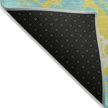 8' X 10' Yellow And Aqua Floral Washable Indoor Outdoor Area Rug