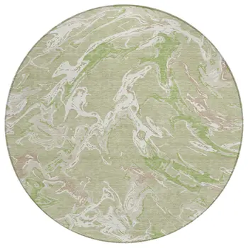8' Artichoke Green And Ivory Round Abstract Washable Indoor Outdoor Area Rug