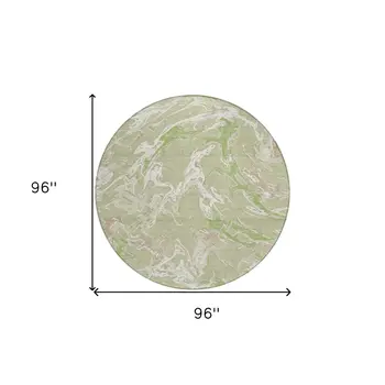 8' Artichoke Green And Ivory Round Abstract Washable Indoor Outdoor Area Rug