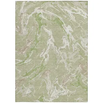 9' X 12' Artichoke Green And Ivory Abstract Washable Indoor Outdoor Area Rug