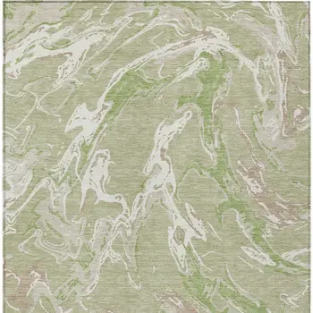 10' X 14' Artichoke Green And Ivory Abstract Washable Indoor Outdoor Area Rug