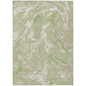 10' X 14' Artichoke Green And Ivory Abstract Washable Indoor Outdoor Area Rug