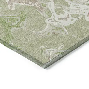 10' X 14' Artichoke Green And Ivory Abstract Washable Indoor Outdoor Area Rug