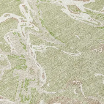 10' X 14' Artichoke Green And Ivory Abstract Washable Indoor Outdoor Area Rug