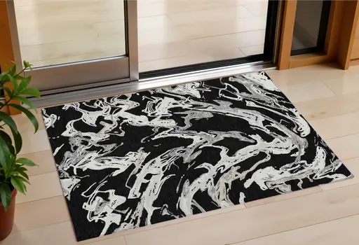 3' X 5' Black And Gray Abstract Washable Indoor Outdoor Area Rug