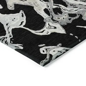 3' X 5' Black And Gray Abstract Washable Indoor Outdoor Area Rug