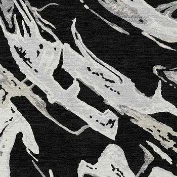 3' X 5' Black And Gray Abstract Washable Indoor Outdoor Area Rug