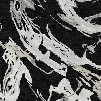 5' X 8' Black And Gray Abstract Washable Indoor Outdoor Area Rug