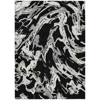5' X 8' Black And Gray Abstract Washable Indoor Outdoor Area Rug