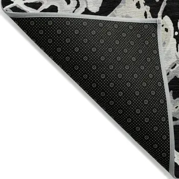 5' X 8' Black And Gray Abstract Washable Indoor Outdoor Area Rug