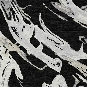 5' X 8' Black And Gray Abstract Washable Indoor Outdoor Area Rug