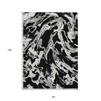 8' X 10' Black And Gray Abstract Washable Indoor Outdoor Area Rug