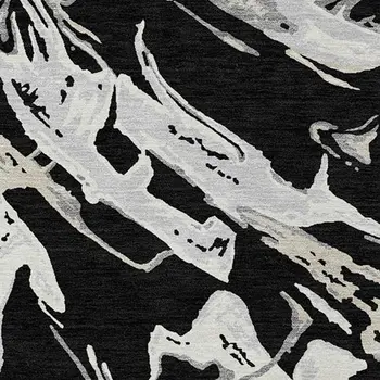 8' X 10' Black And Gray Abstract Washable Indoor Outdoor Area Rug