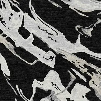 9' X 12' Black And Gray Abstract Washable Indoor Outdoor Area Rug