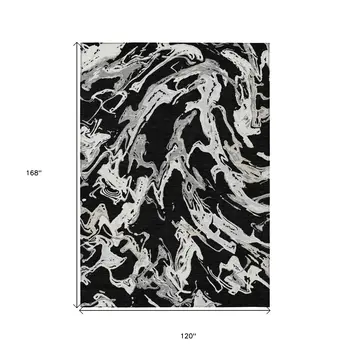 10' X 14' Black And Gray Abstract Washable Indoor Outdoor Area Rug