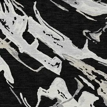 10' X 14' Black And Gray Abstract Washable Indoor Outdoor Area Rug