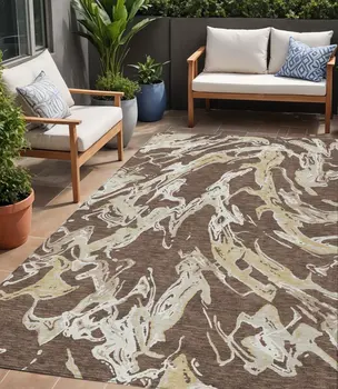 5' X 8' Brown Beige And Ivory Abstract Washable Indoor Outdoor Area Rug