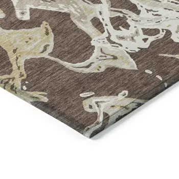 5' X 8' Brown Beige And Ivory Abstract Washable Indoor Outdoor Area Rug