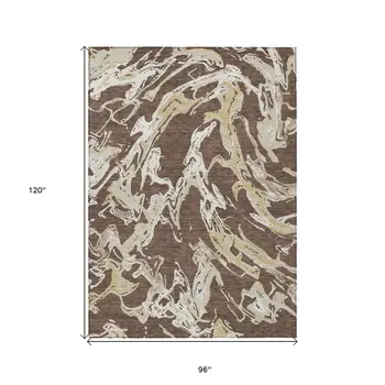 8' X 10' Brown Beige And Ivory Abstract Washable Indoor Outdoor Area Rug