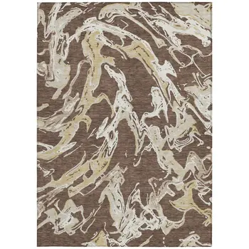 8' X 10' Brown Beige And Ivory Abstract Washable Indoor Outdoor Area Rug