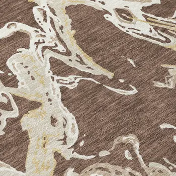 8' X 10' Brown Beige And Ivory Abstract Washable Indoor Outdoor Area Rug