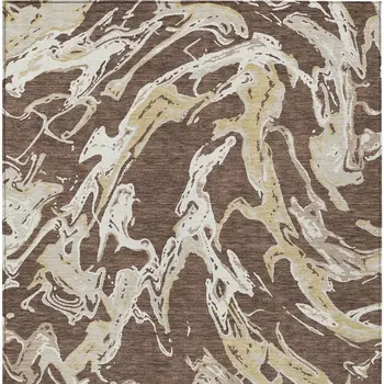 9' X 12' Brown Beige And Ivory Abstract Washable Indoor Outdoor Area Rug