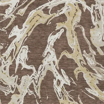 10' X 14' Brown Beige And Ivory Abstract Washable Indoor Outdoor Area Rug
