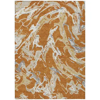 3' X 5' Copper Gray And Ivory Abstract Washable Indoor Outdoor Area Rug
