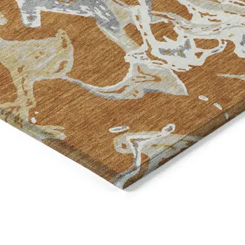 3' X 5' Copper Gray And Ivory Abstract Washable Indoor Outdoor Area Rug