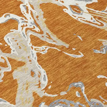 3' X 5' Copper Gray And Ivory Abstract Washable Indoor Outdoor Area Rug