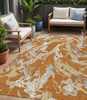 5' X 8' Copper Gray And Ivory Abstract Washable Indoor Outdoor Area Rug
