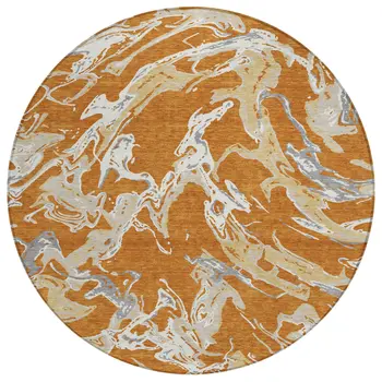 8' Copper Gray And Ivory Round Abstract Washable Indoor Outdoor Area Rug
