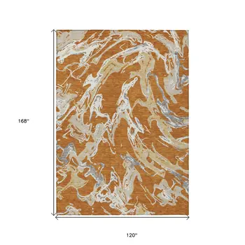 10' X 14' Copper Gray And Ivory Abstract Washable Indoor Outdoor Area Rug