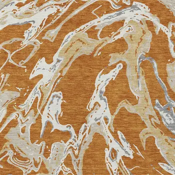 10' X 14' Copper Gray And Ivory Abstract Washable Indoor Outdoor Area Rug
