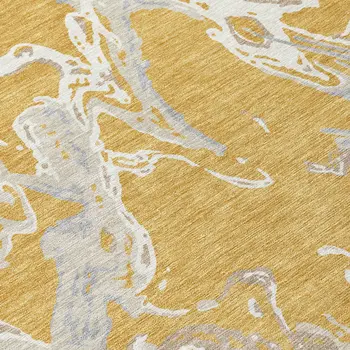 8' Gold Gray And Ivory Round Abstract Washable Indoor Outdoor Area Rug