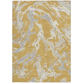 10' X 14' Gold Gray And Ivory Abstract Washable Indoor Outdoor Area Rug